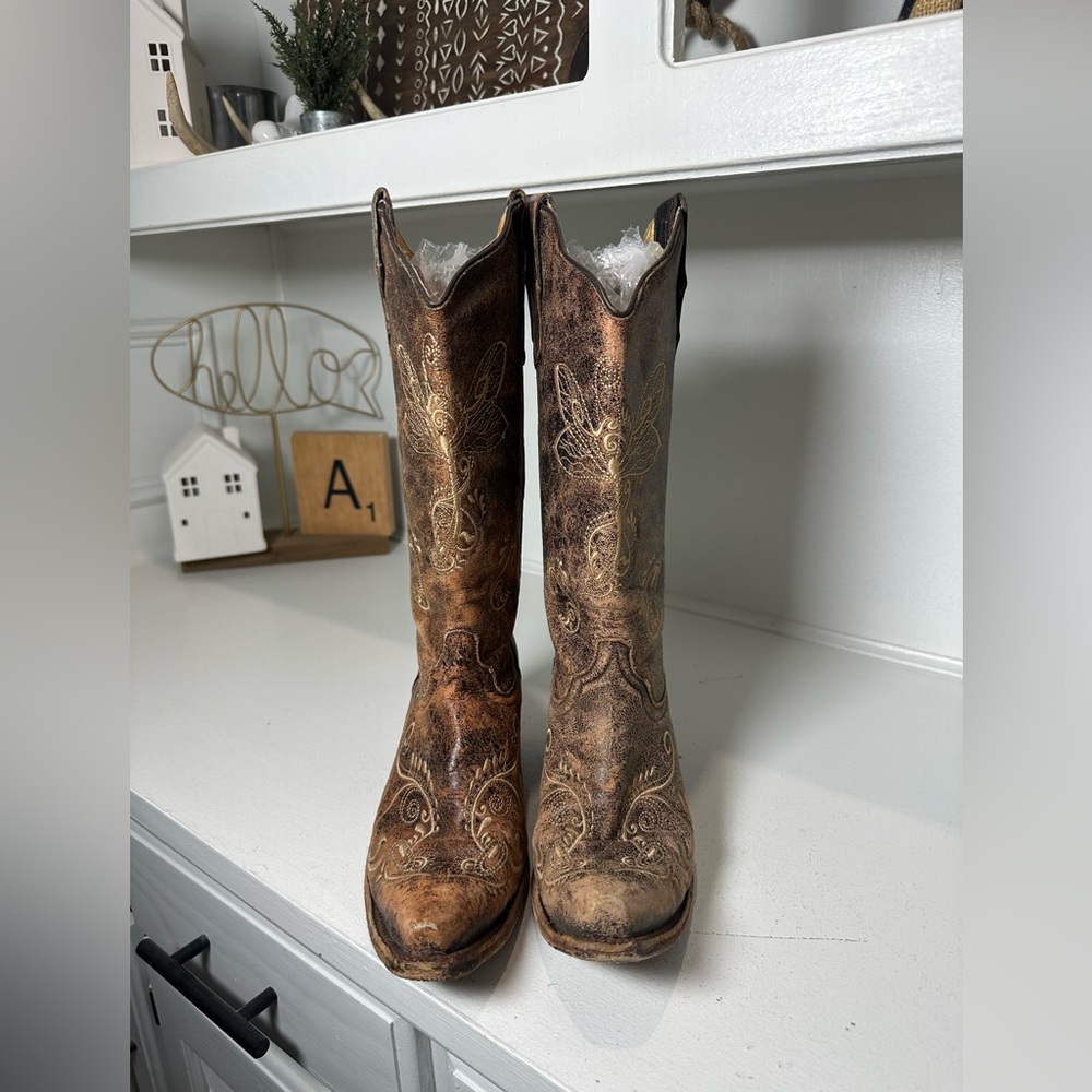 Circle G Western Boots Womens 8.5M Distressed Brown Embroidered Cowboy Rustic - Picture 2 of 10